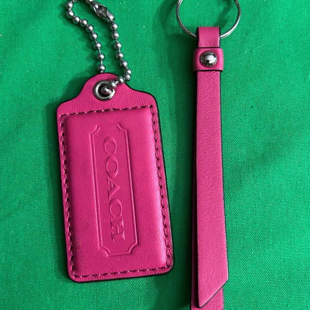 Coach Fuchsia Pink Leather Hang Tag and Matching Zipper Pull/Keychain